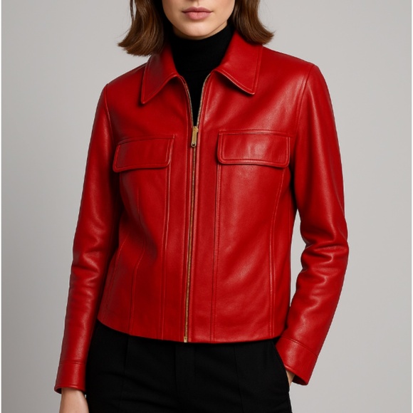 VTG 80s 90s Laurel Escada Butter Soft Red Leather Cropped Zip Jacket Small 36